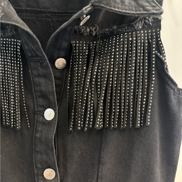Black denim dress with fringe accent M - Picture 3 of 5